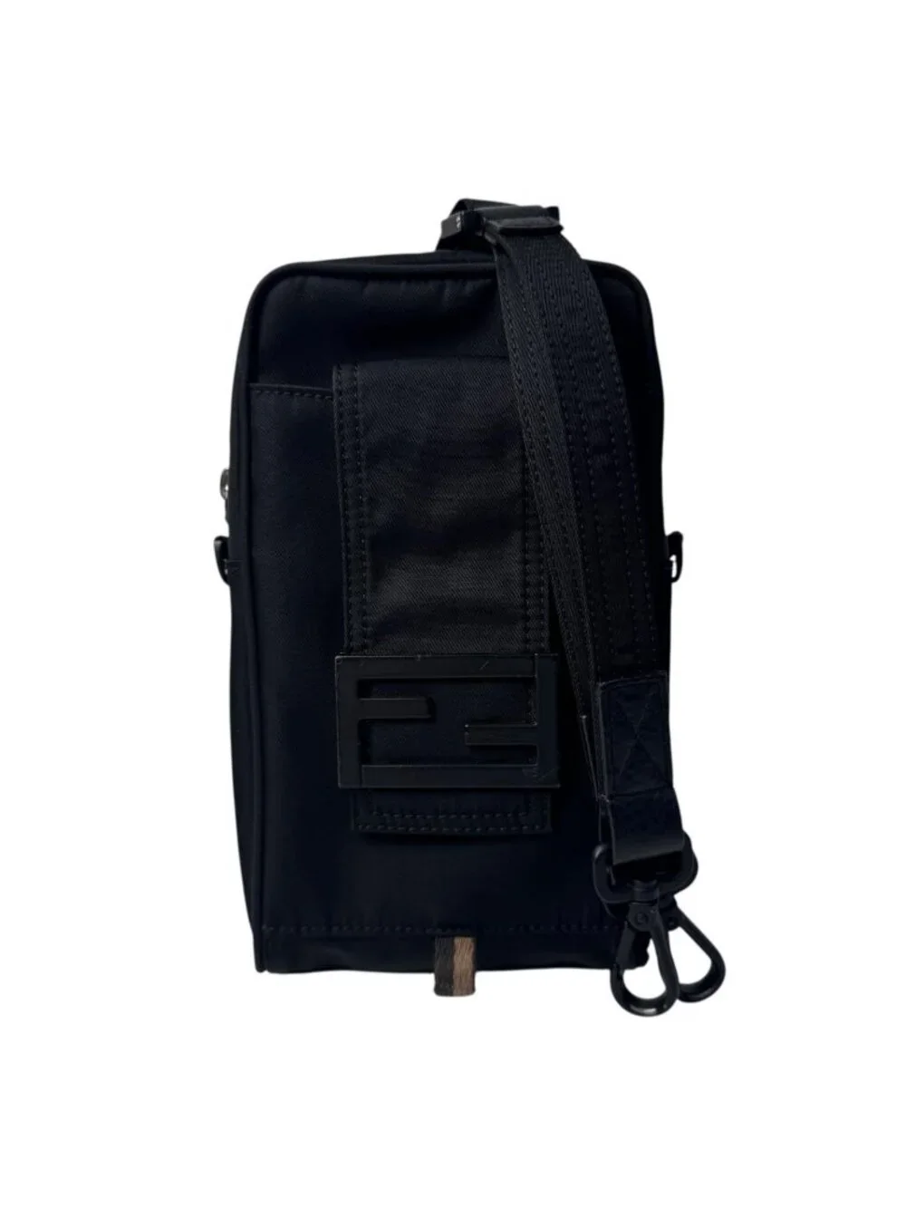 Fendi Baguette Phone Pouch Nylon Shoulder Bag Black